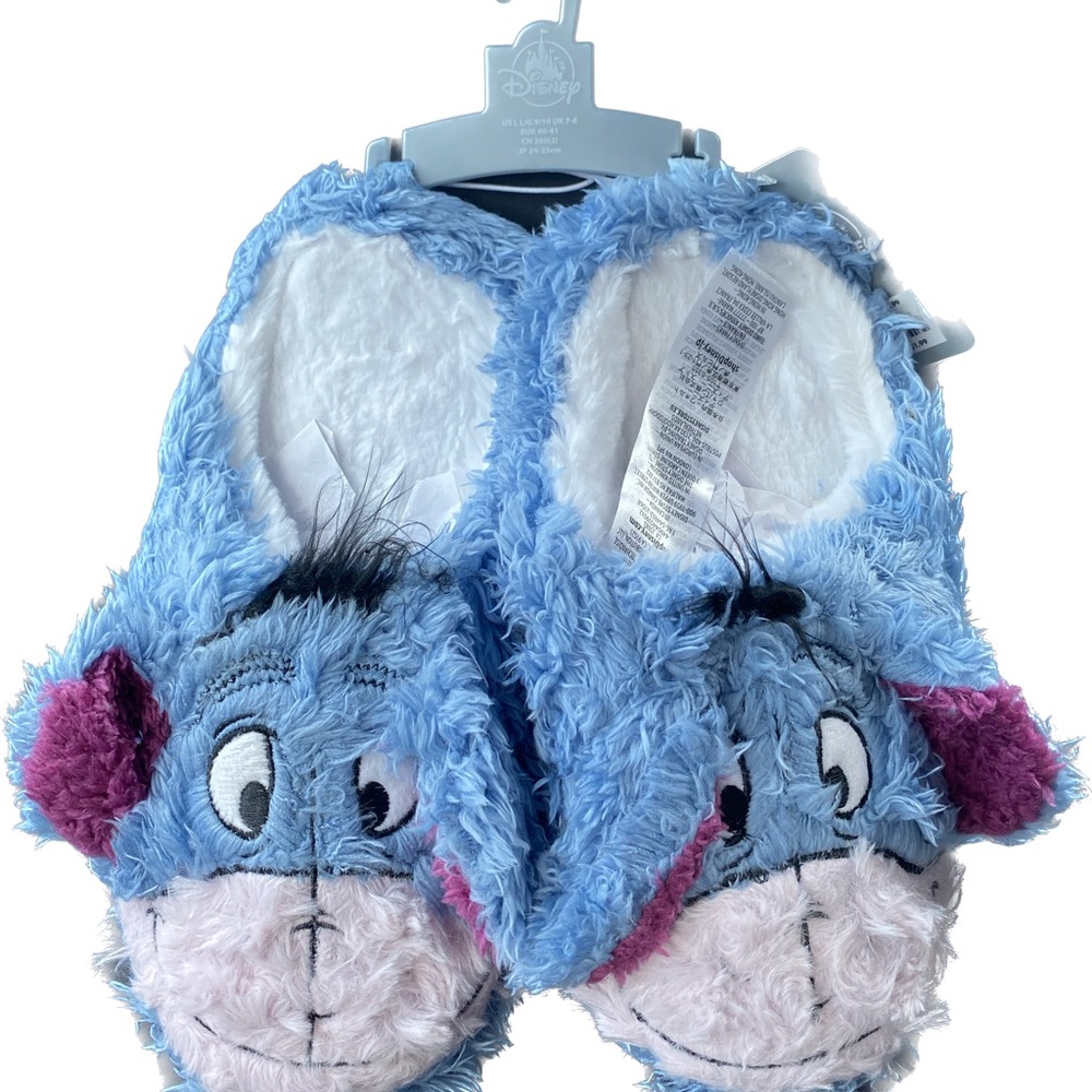 Disney Eeyore Fuzzy Slippers in Blue and Pink